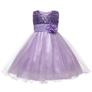 LUOGENLI Dress for Girls Children's Sequined Sleeveless Chiffon Dress Performance Dress Princess Dress Skirt Girls Easter Dresses Size 10-12 Blue Girls Easter Dress Size 14 Light Purple 3-4 Years